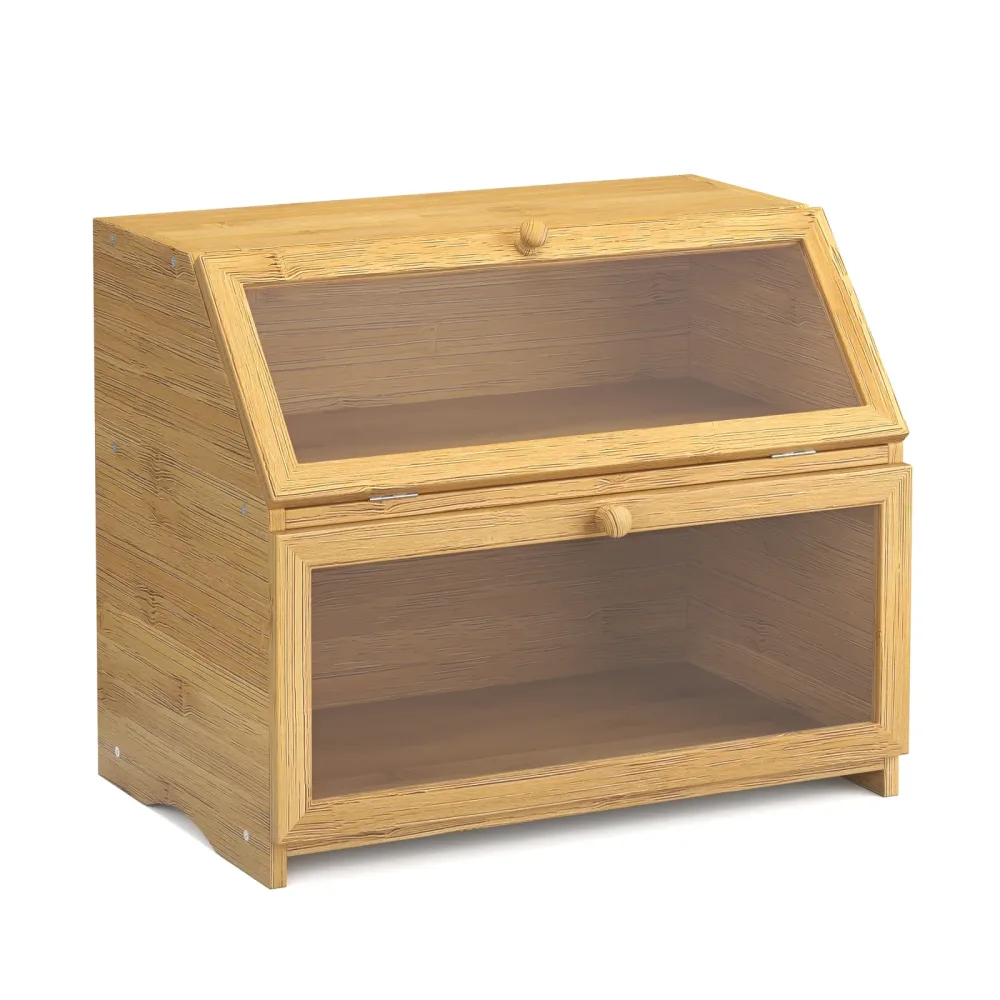 Brotkasten Bambus 2 Etagen mit Sichtfenster 39 x 25 x 32 cm