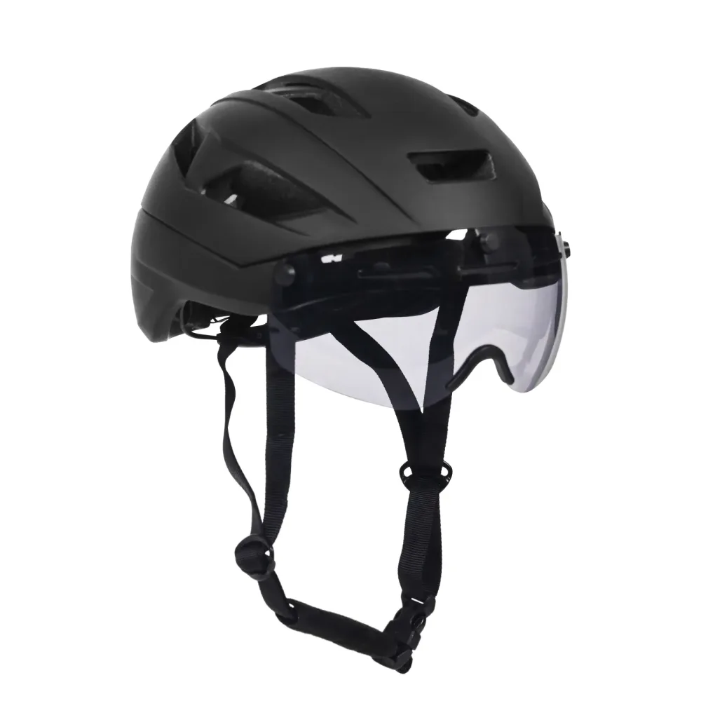 Velohelm Skatehelm mit Visier 55 - 58 cm schwarz