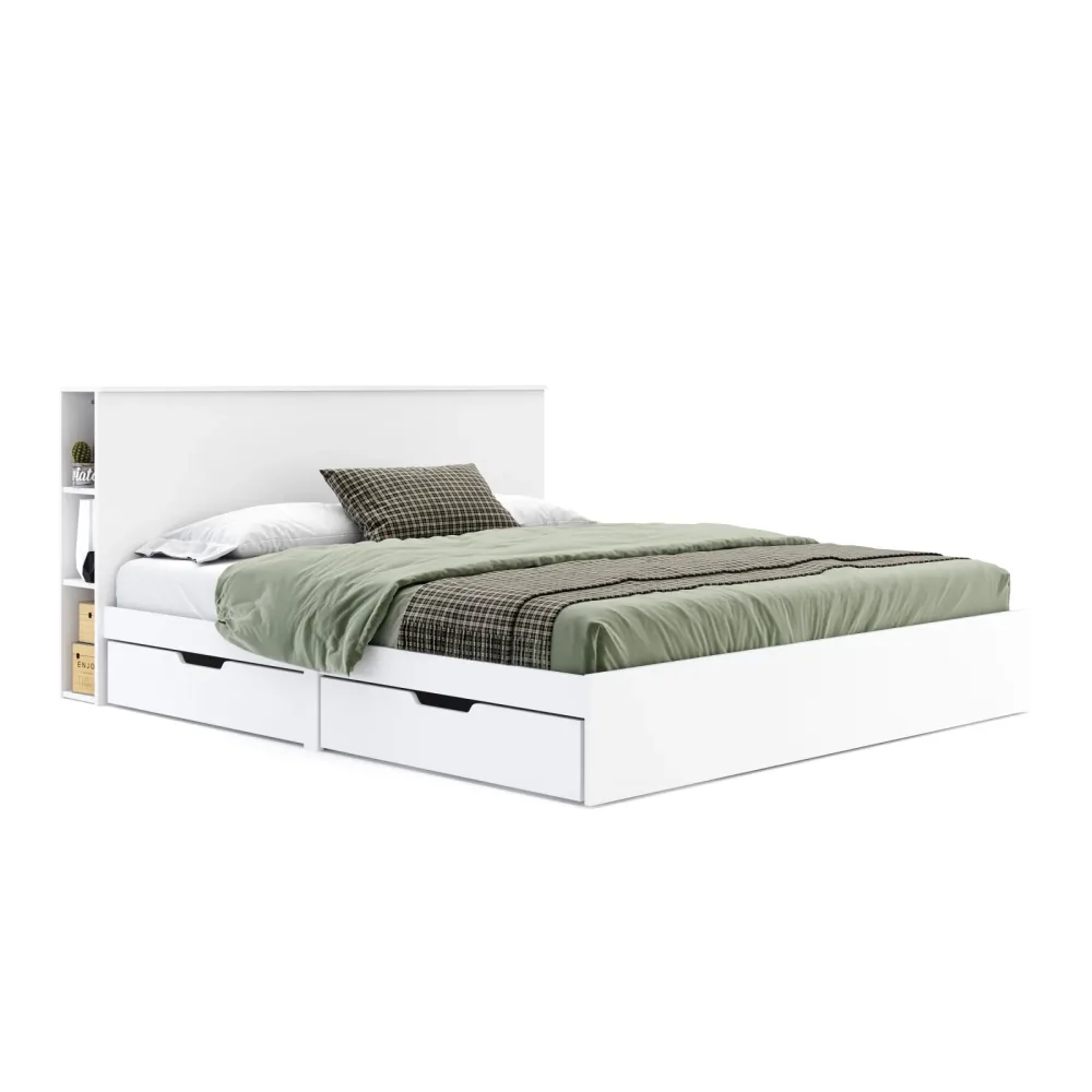 Bett Holz MARGARET mit Stauraum und Schubladen 180 x 200 cm weiss