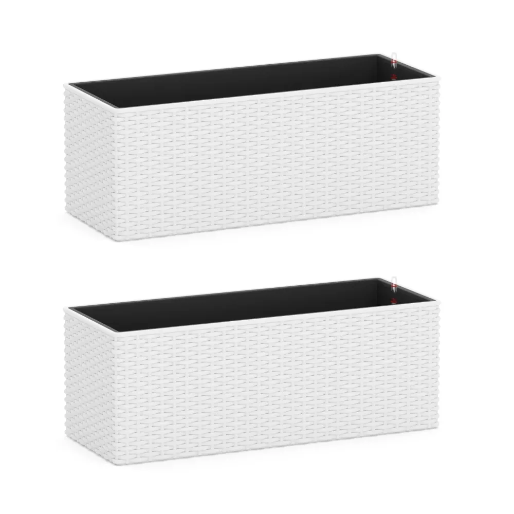 Blumenkiste Rattan mit Bewässerungssystem 50 x 19 x 19 cm 2er Set weiss