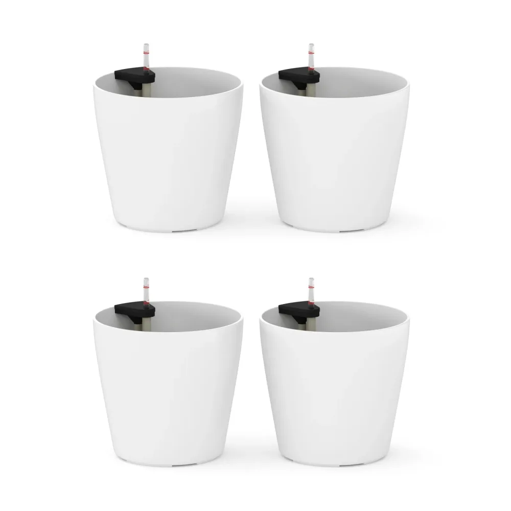 Blumentopf mit Bewässerungssystem 22 cm 4er Set weiss