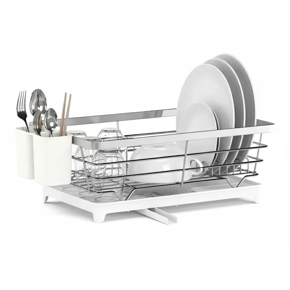 Abtropfgestell Edelstahl mit Auslauf 40 x 26 x 15 cm weiss/silber
