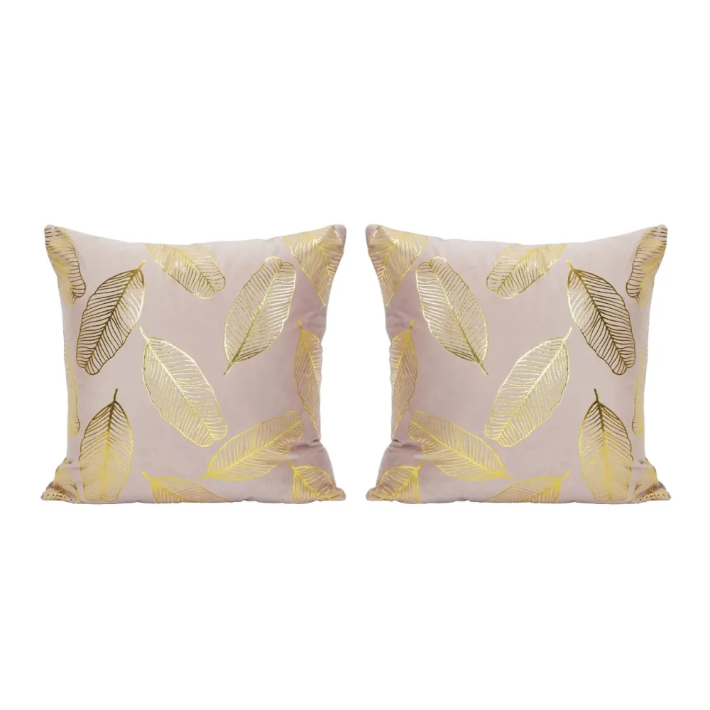 Kissenbezug Samt LEAVES 2er Set 45 x 45 cm rosa/gold