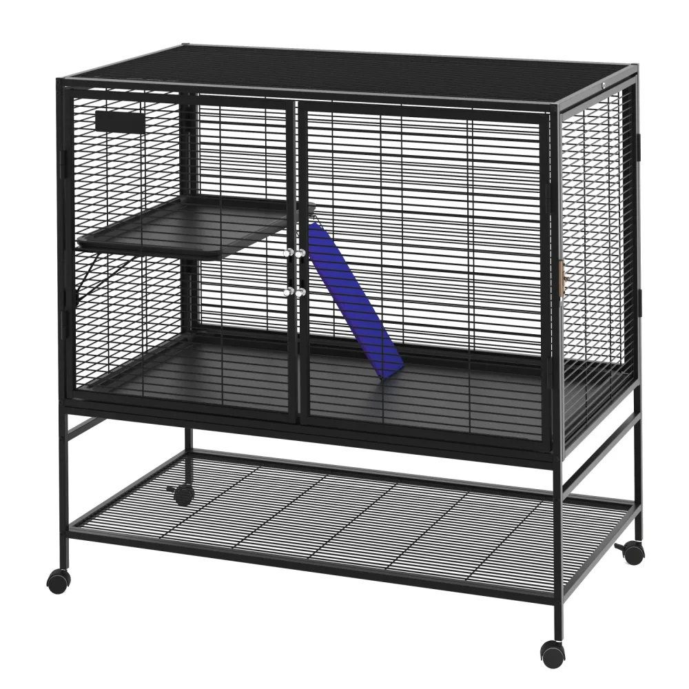 Kleintierkäfig mit Rollen 92 x 58 x 100 cm schwarz