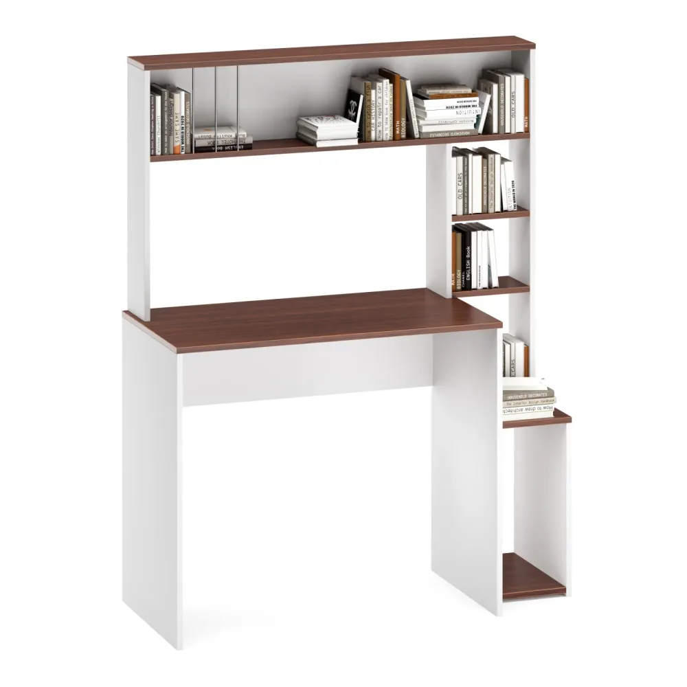 Schreibtisch TRAGAN mit Regal 110 x 45 x 139 cm weiss/braun