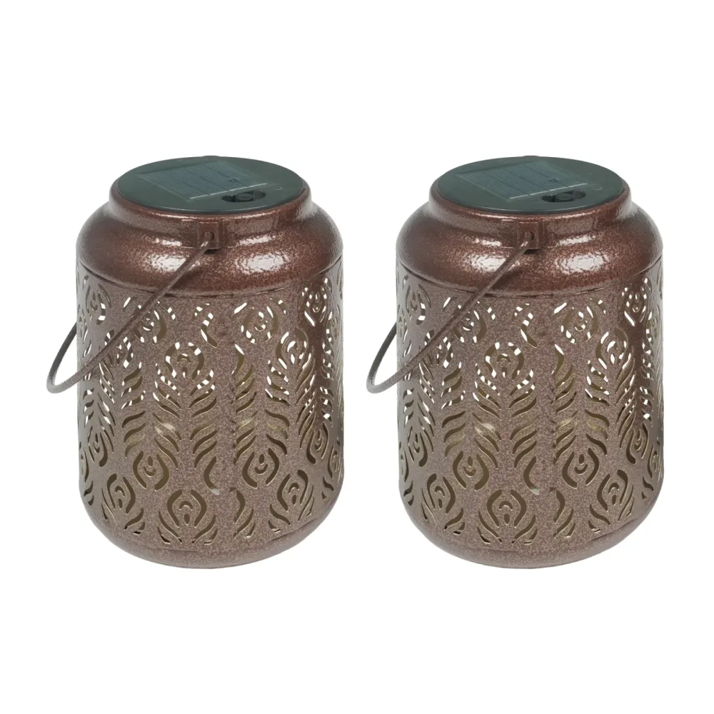 LED Solar Laterne SIYAH 2er Set 15 x 23 cm braun