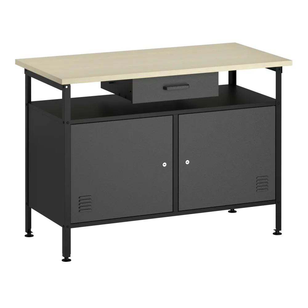 Werkbank MAKSIMUS 2 Türen 1 Schublade 120 x 60 cm anthrazit/schwarz/natur