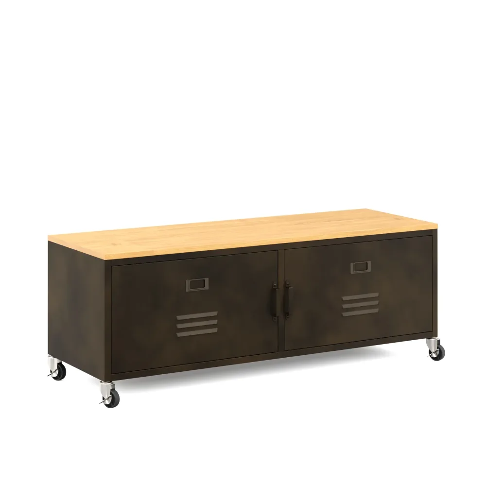 TV Möbel auf Rollen Industrial FORGE 115 x 40 x 42 cm schwarz/braun