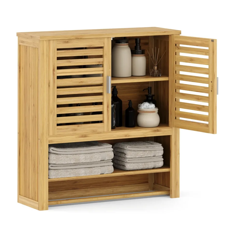 Hängeschrank Bambus VARA mit Ablage 62 x 21 x 66 cm natur