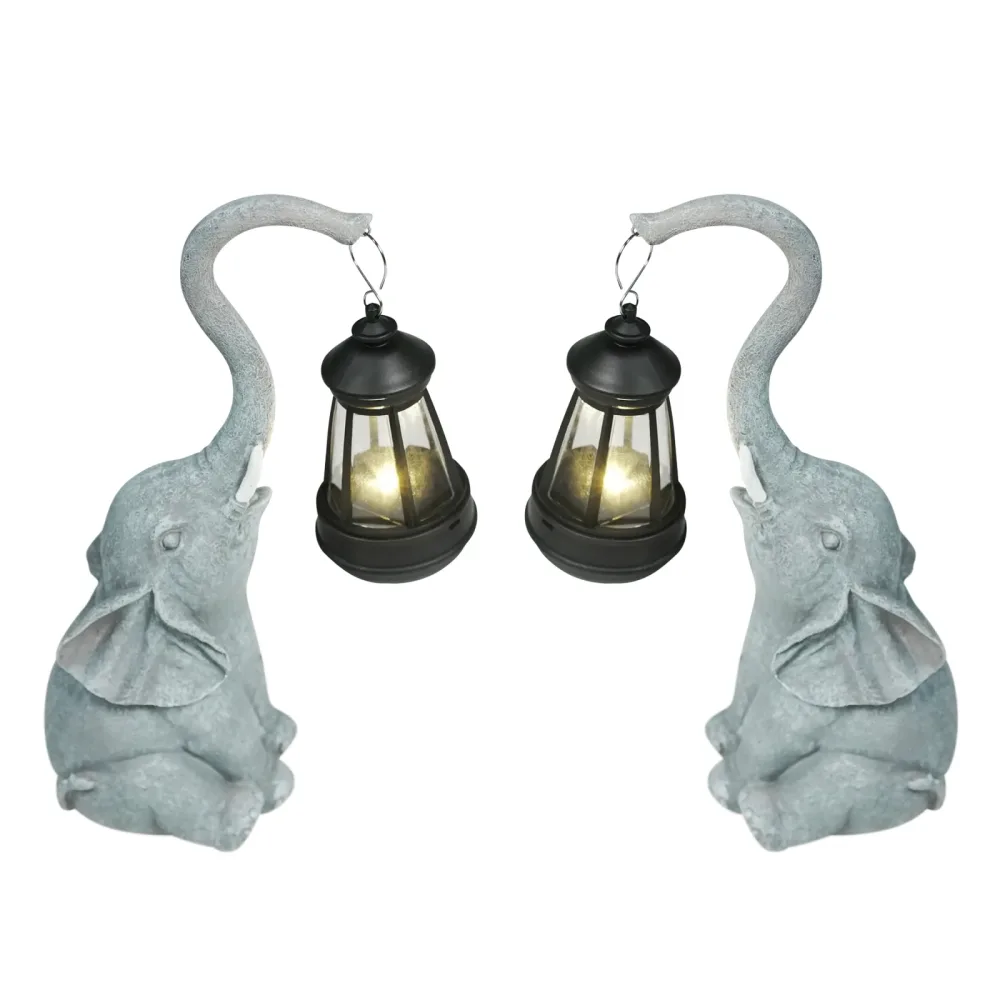 Gartenfigur Elefant mit Solar Laterne 2er Set