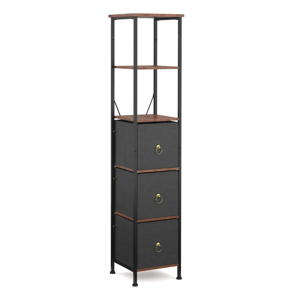 Badezimmerregal mit 3 Stoffschubladen 30 x 141 cm braun/schwarz