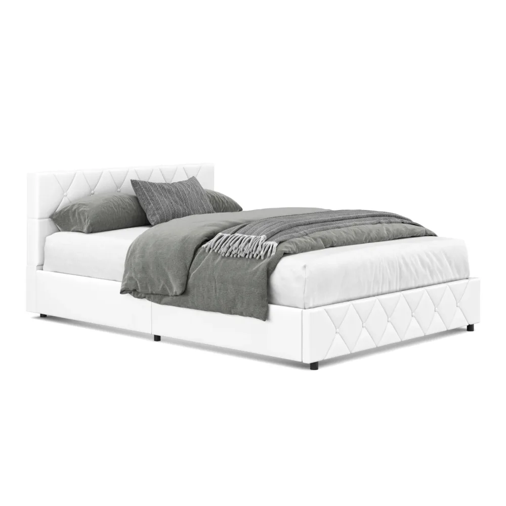 Lederbett HILTEN 140 x 200 cm weiss