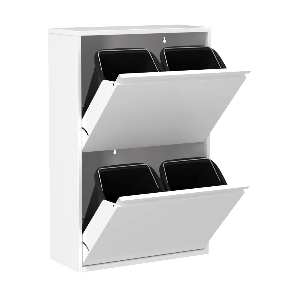 Abfalleimer Metall 4 Fächer 68L weiss