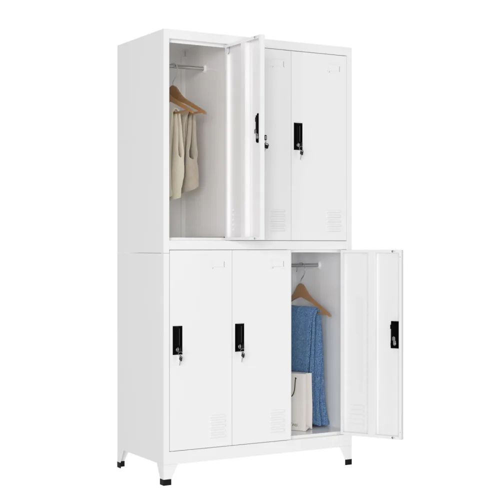 Garderobe Spind FORTI Metall 6 Fächer 90 x 180 cm weiss