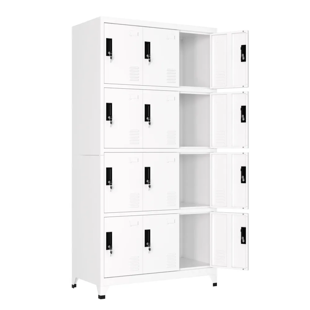 Garderobe Spind FORTI Metall 12 Fächer 90 x 180 cm weiss