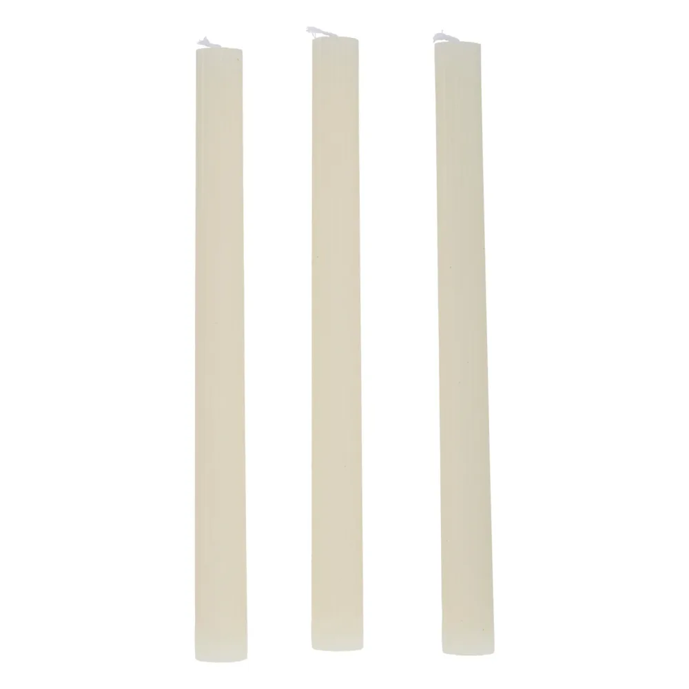 Stabkerze gerippt 25 cm 3er Set creme