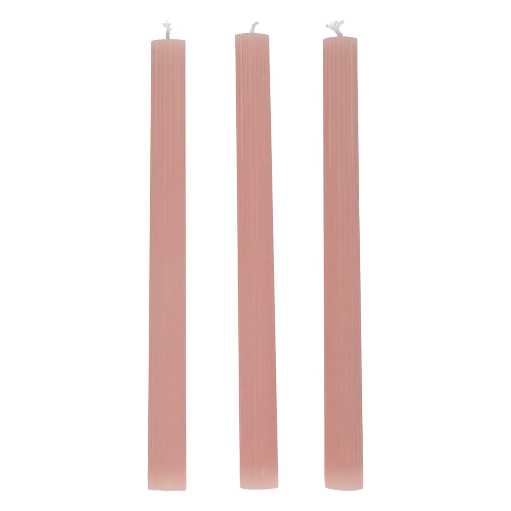 Stabkerze gerippt 25 cm 3er Set rosa