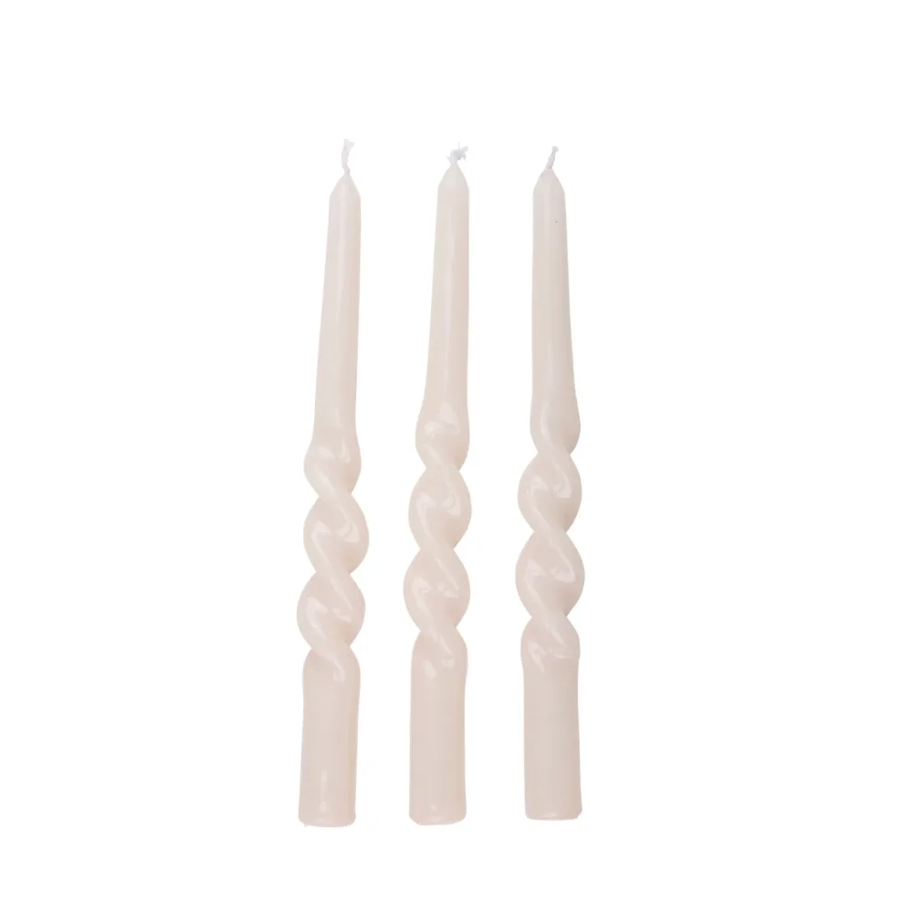 Stabkerze gedreht 26 cm 3er Set weiss
