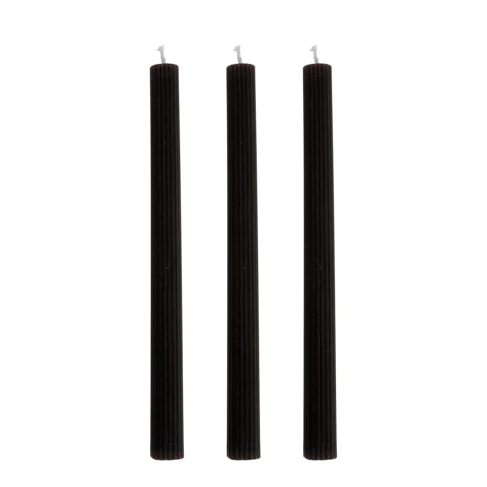Stabkerze gerippt 25 cm 3er Set schwarz