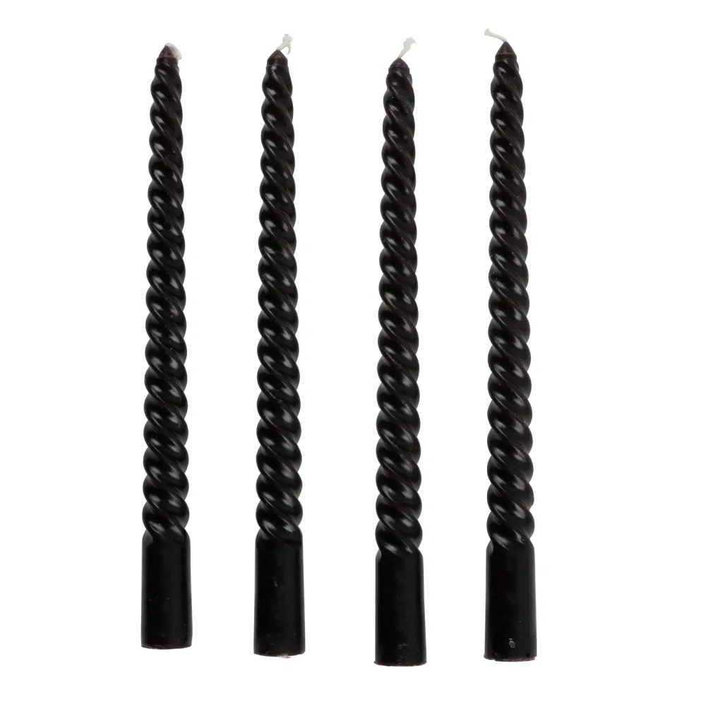Stabkerze gedreht 25 cm 4er Set schwarz