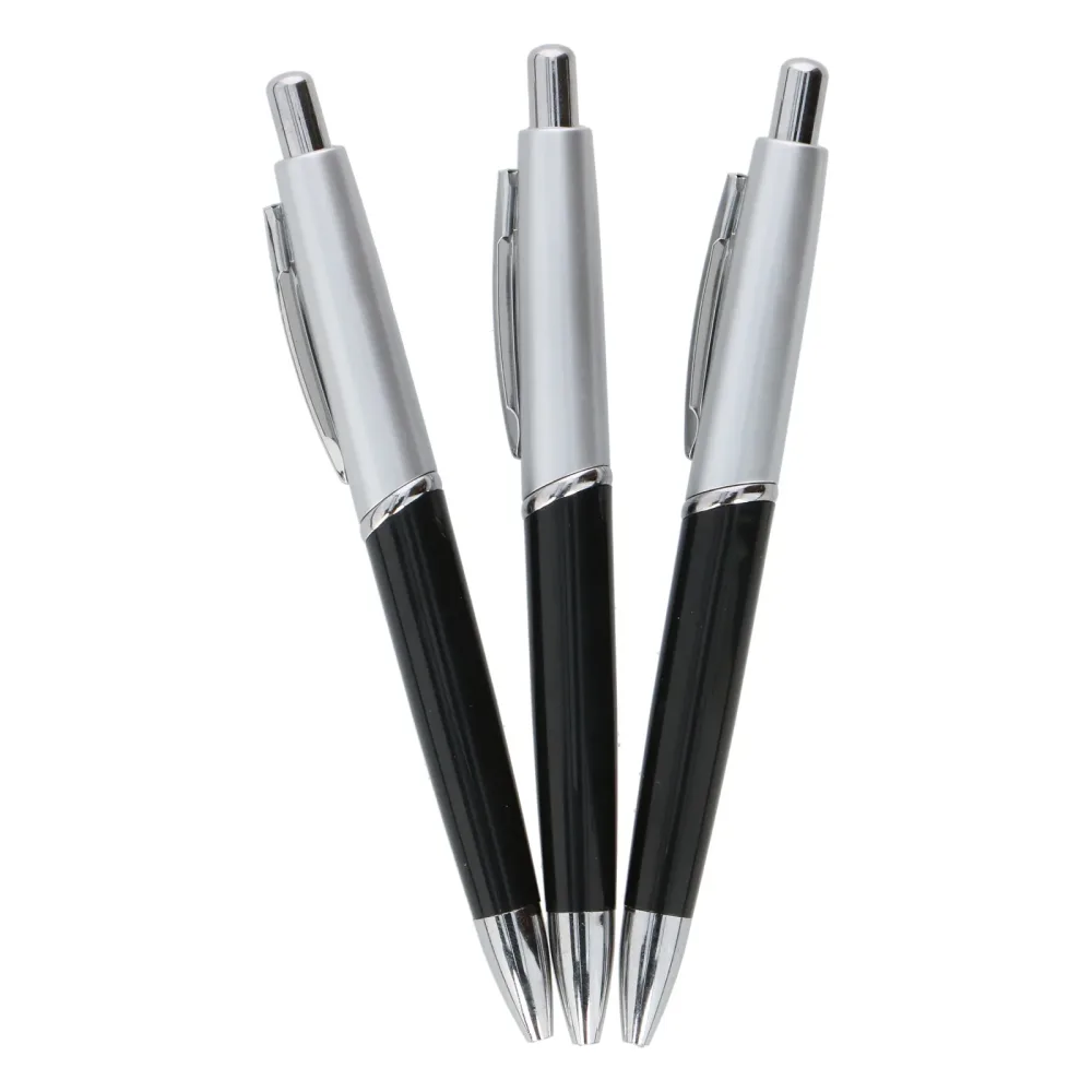 Kugelschreiber 1 mm 3er Set silber/schwarz