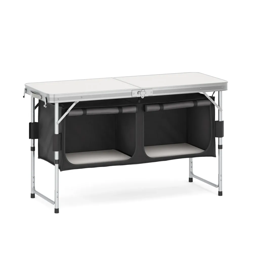 Campingküche höhenverstellbar schwarz 120 x 47 x 55 - 70 cm
