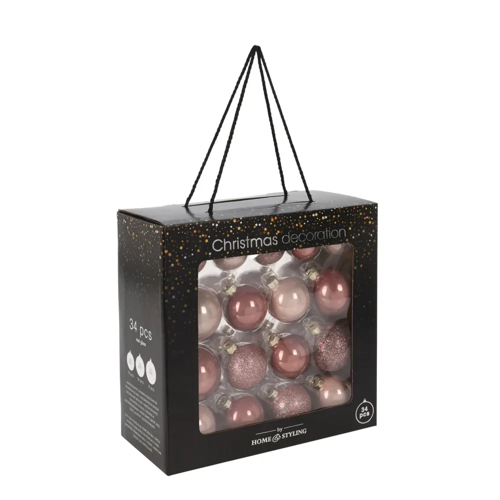 Weihnachtskugel Set Glas 34-teilig rosa