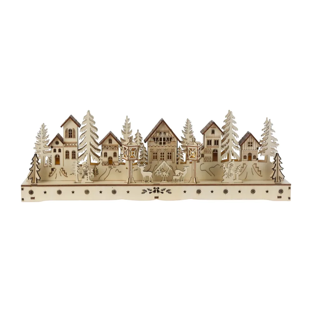 LED Weihnachtsdeko Holz Dorf 45 x 15 cm
