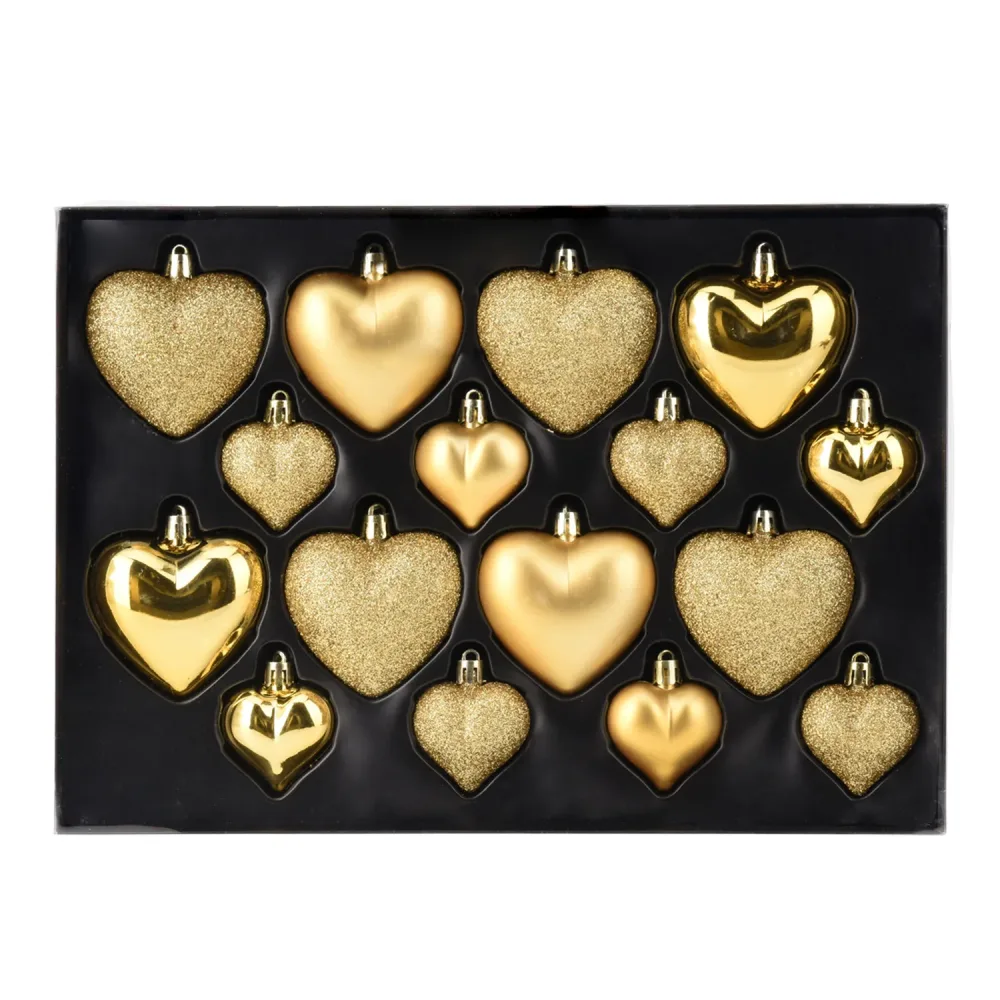 Weihnachtskugel Set Herz 16-teilig gold