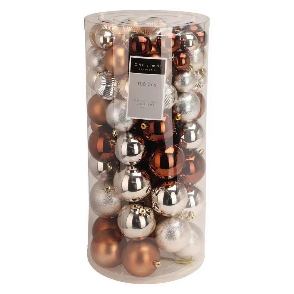 Weihnachtskugel Set 100-teilig braun/gold