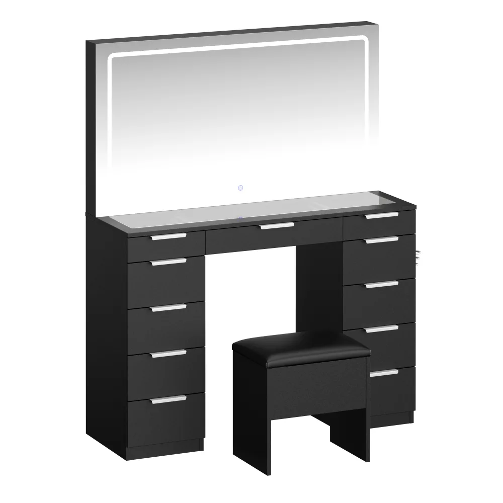 Schminktisch mit Licht und Hocker AURA schwarz