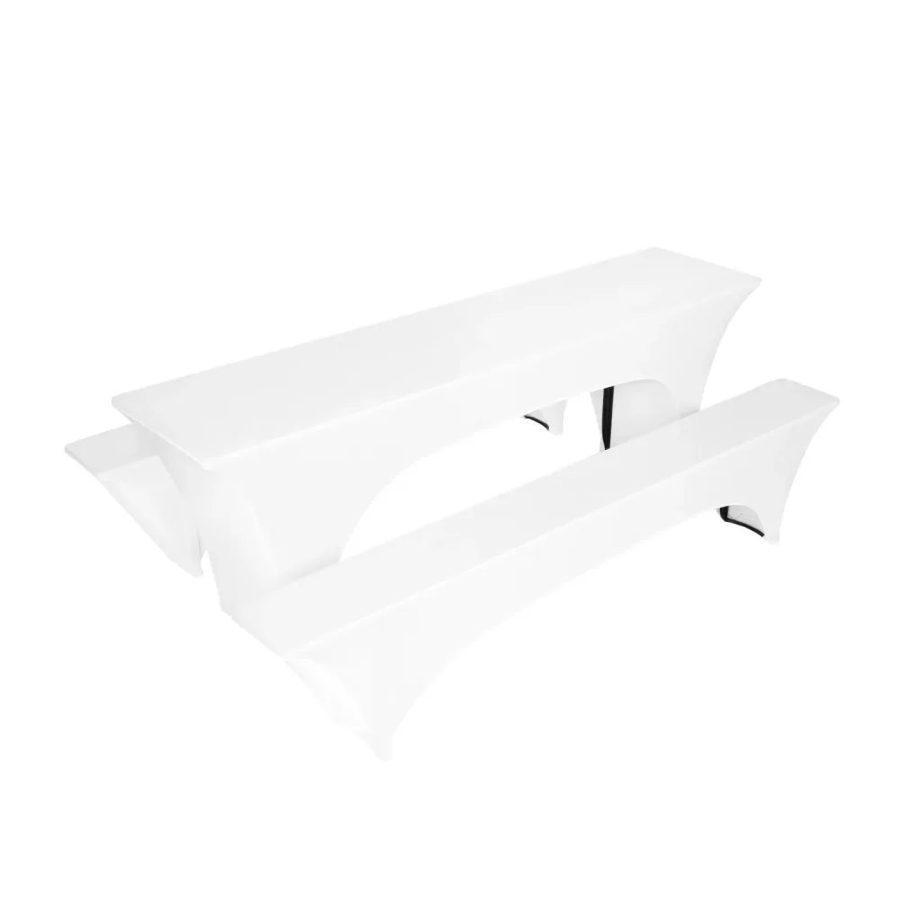 Tischdecke und Sitzbankbezug Set Hussen 220 - 240 x 70 cm 3-teilig weiss