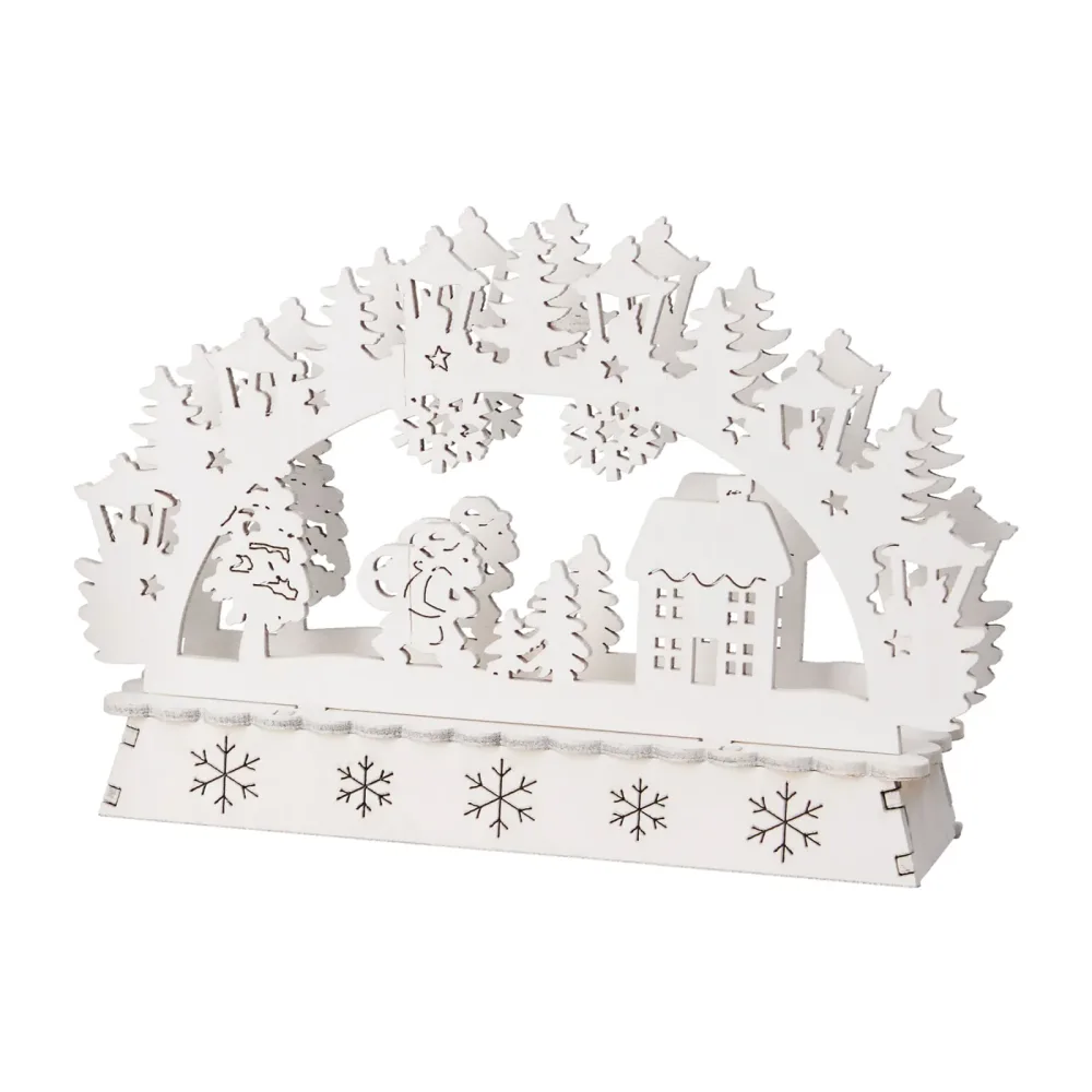 LED Weihnachtsdeko Holz Santa 15 x 10 cm weiss