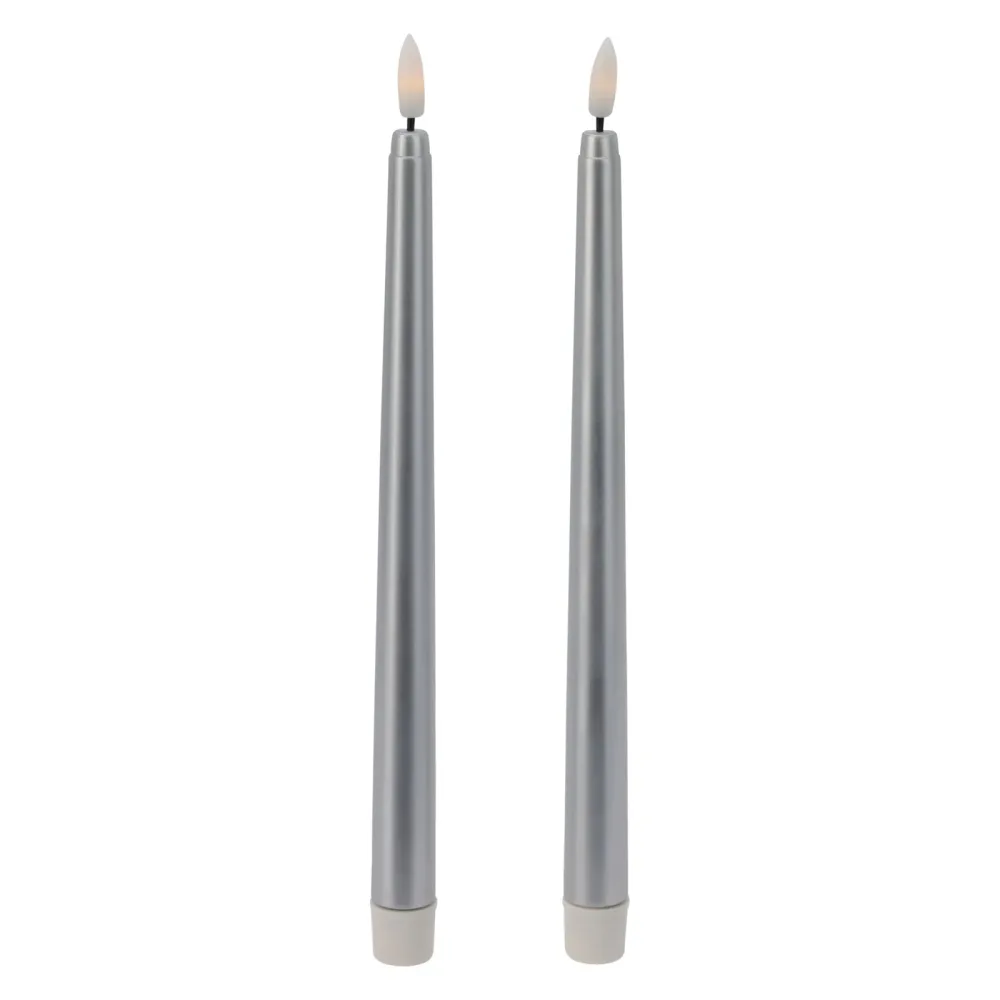 LED Tischkerze 27 cm 2er Set silber