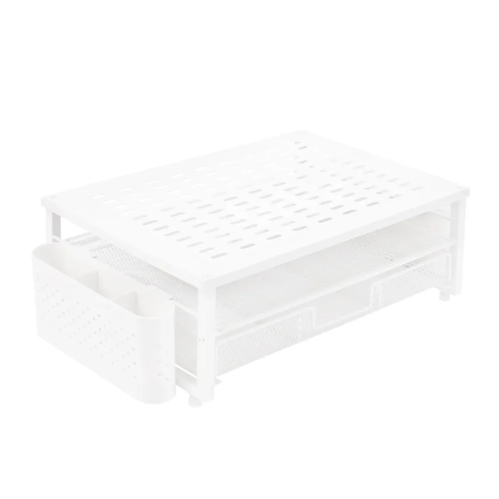Monitorständer mit Schublade und Stiftehalter 49 x 25 x 15 cm weiss