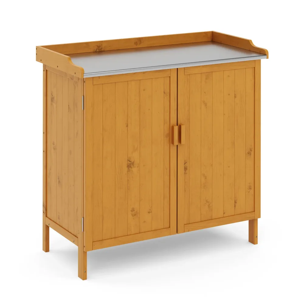 Pflanztisch mit Unterschrank Holz 98 x 95 cm natur