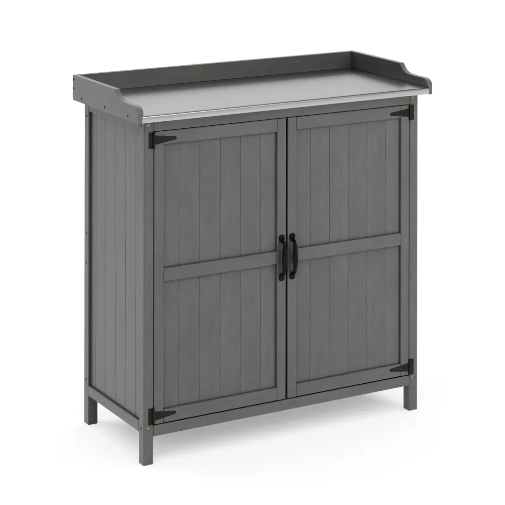 Pflanztisch mit Unterschrank Holz 92 x 96 cm grau