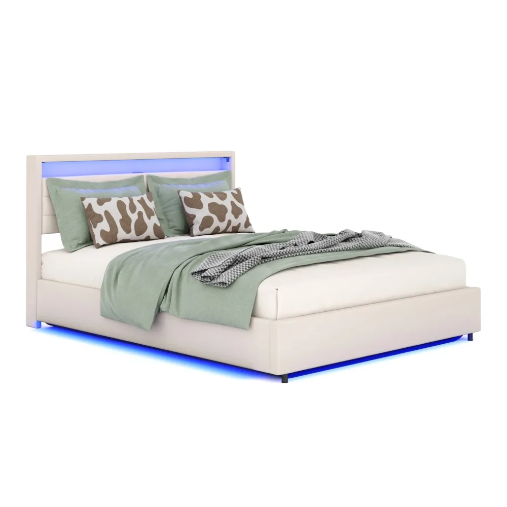Polsterbett LED KAREN mit Stauraum 160 x 200 cm beige