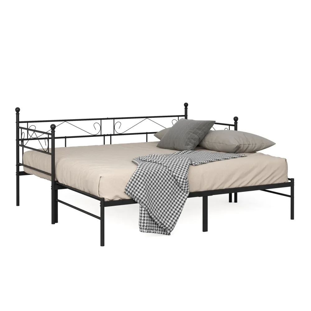 Tagesbett Schlafsofa ausziehbar Metall ISALINE 90/180 x 190 cm schwarz