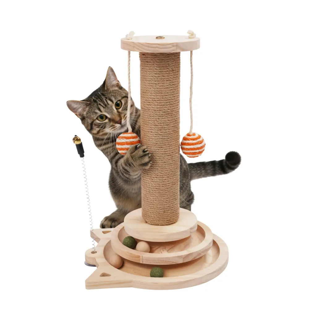 Katzenbaum Kratzstamm mit Spielzeug 26 x 40 cm braun