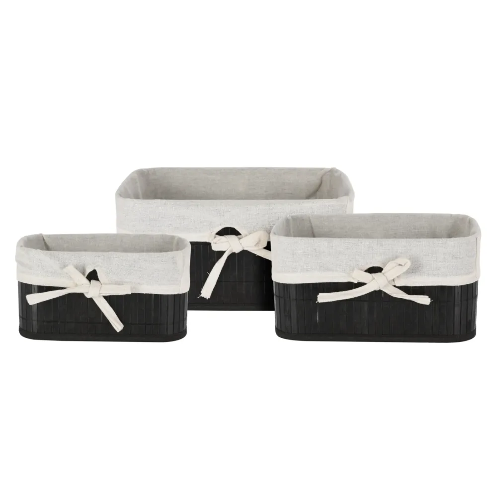 Aufbewahrungskorb Bambus Set 3-teilig schwarz/natur