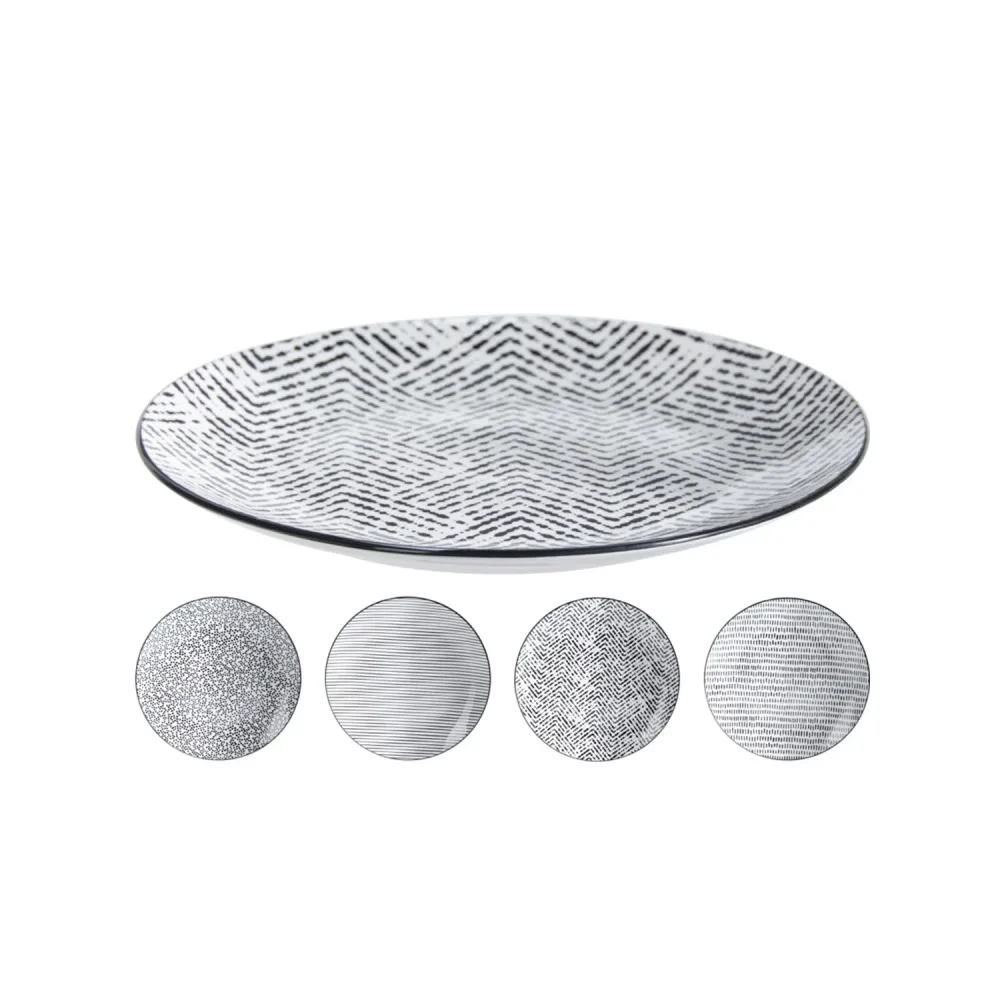Teller Set Porzellan 23 cm 4-teilig weiss/schwarz