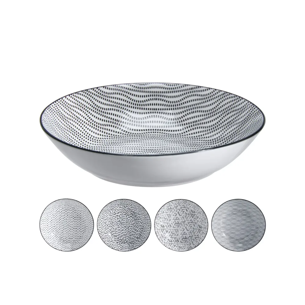 Suppenteller Set Porzellan 20 cm 4-teilig weiss/schwarz