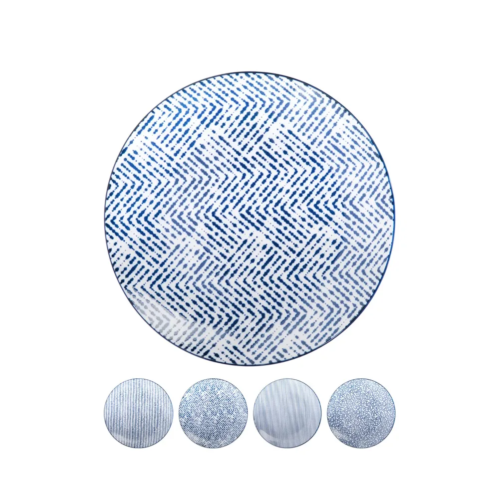 Teller Set Porzellan 23 cm 4-teilig weiss/blau