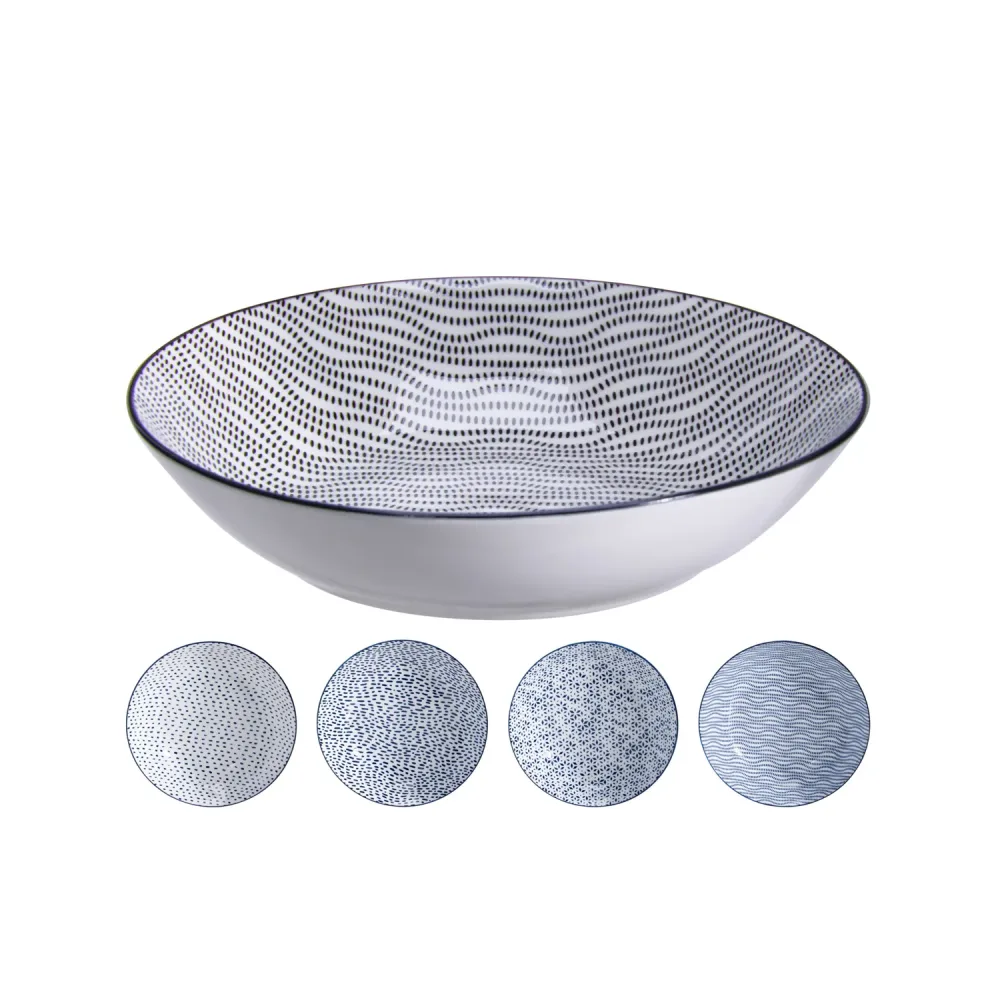 Suppenteller Set Porzellan 20 cm 4-teilig weiss/blau
