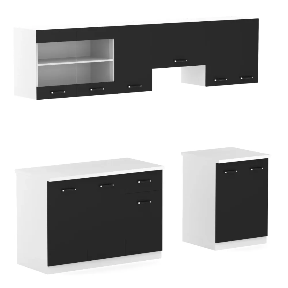 Küchenzeile NADINE 240 x 60 x 85 cm schwarz/weiss