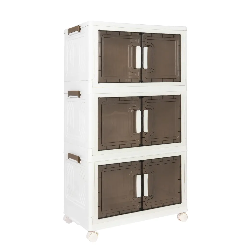 Aufbewahrungsbox faltbar mit Rollen 3er Set weiss/braun