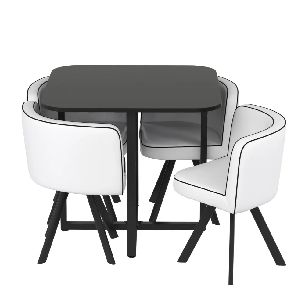 Essgruppe Leder BRUNOR 5-teilig schwarz/weiss