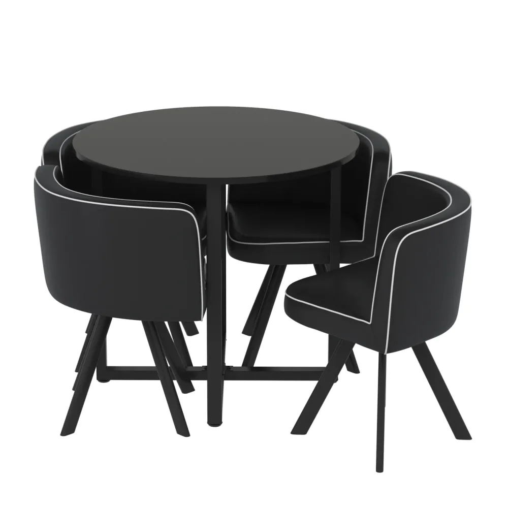 Essgruppe Leder GRENAR 5-teilig rund schwarz/weiss
