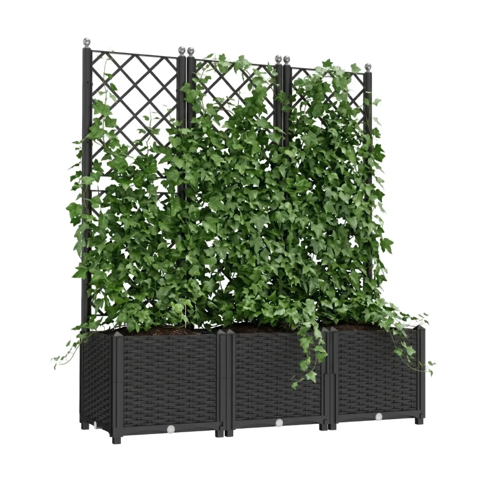 Rankgitter mit Blumenkasten Rattan 120 x 40 x 136 cm schwarz
